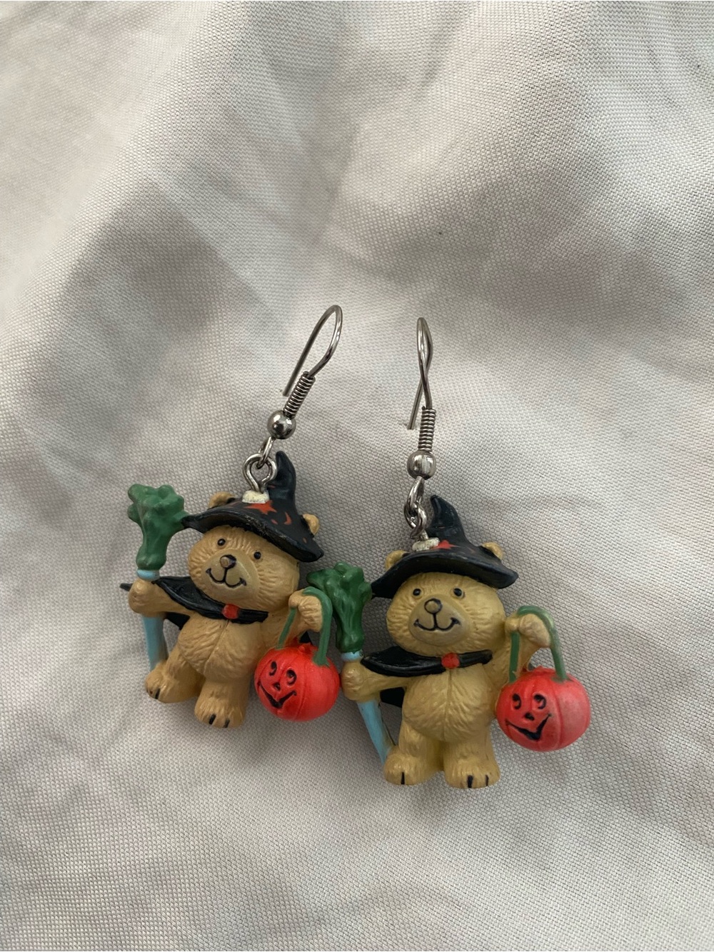 Halloween Bear Witch Earrings with Pumpkin Charms